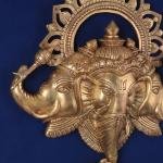 Pure Brass Trimukhi Ganapati | 17.5" x 15.7" Wall Hanging | 7.17 kg | Three-Faced Divine Form | Sacred Hindu Art | Temple Grade | Jaipurio